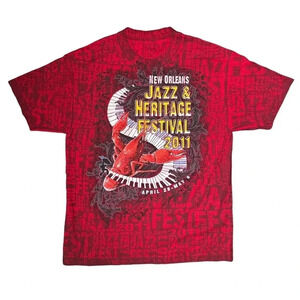 New Orleans Jazz Fest  2011 All Over Print Funny Lobster Red T Shirt Mens Large